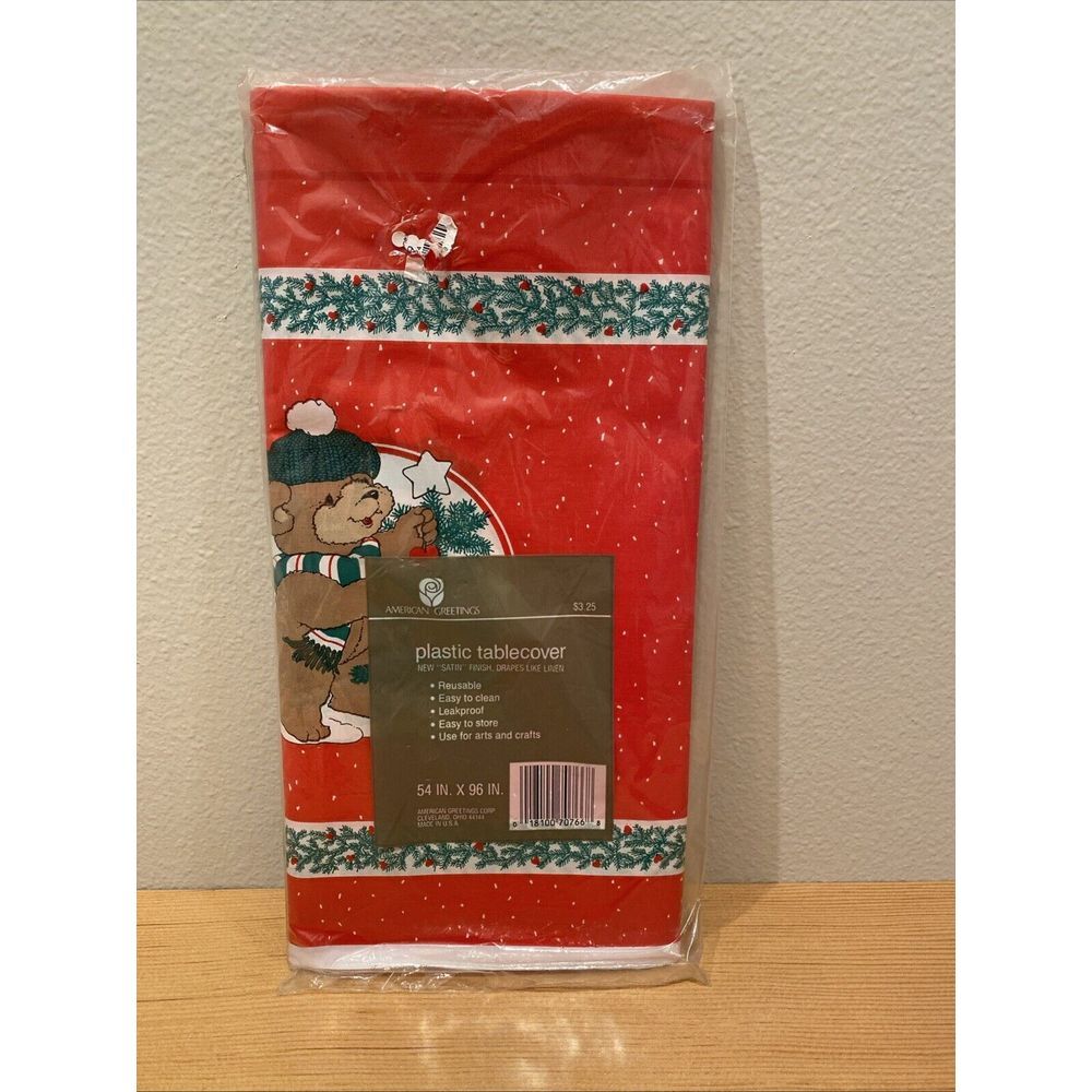 Vintage Plastic Tablecover 54x96 by American Greetings NOS Christmas‎ Bear